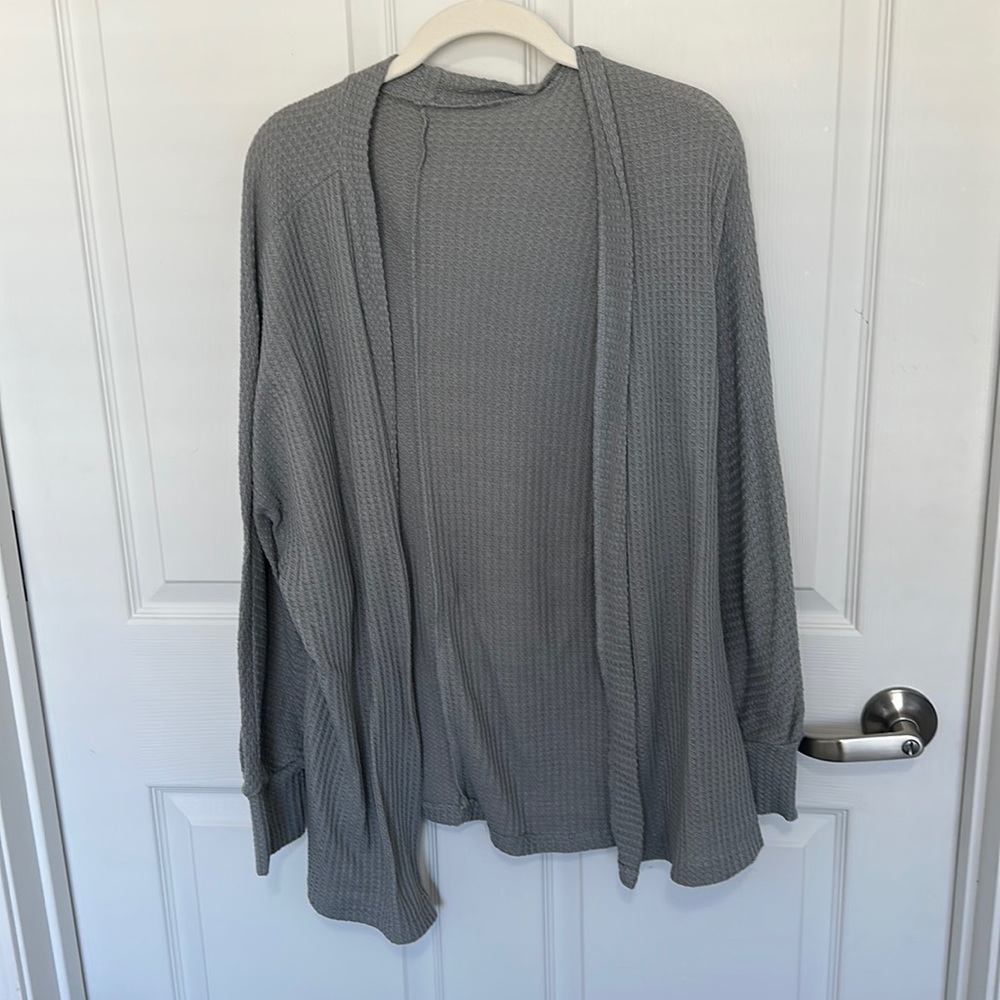 gray knit cardigan